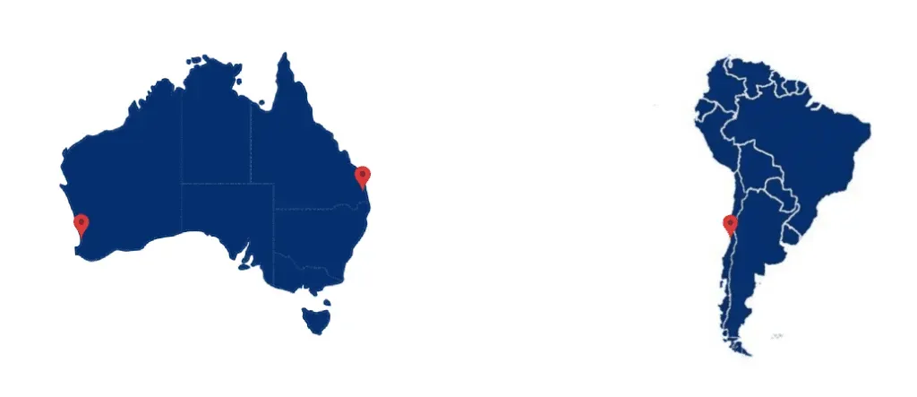 map of australia and south america